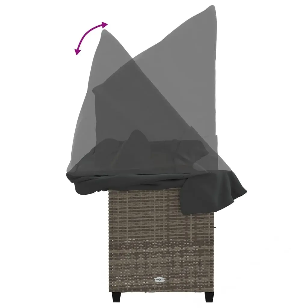 Sun Lounger Poly Rattan Grey with Retractable Canopy and Cushions