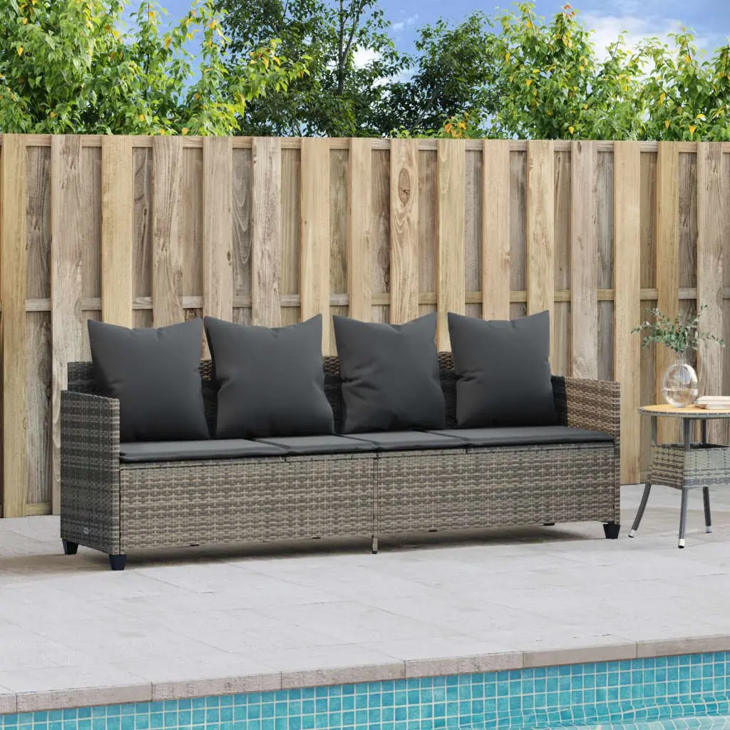 Sun Lounger PE Rattan Adjustable Backrest Footrest Grey