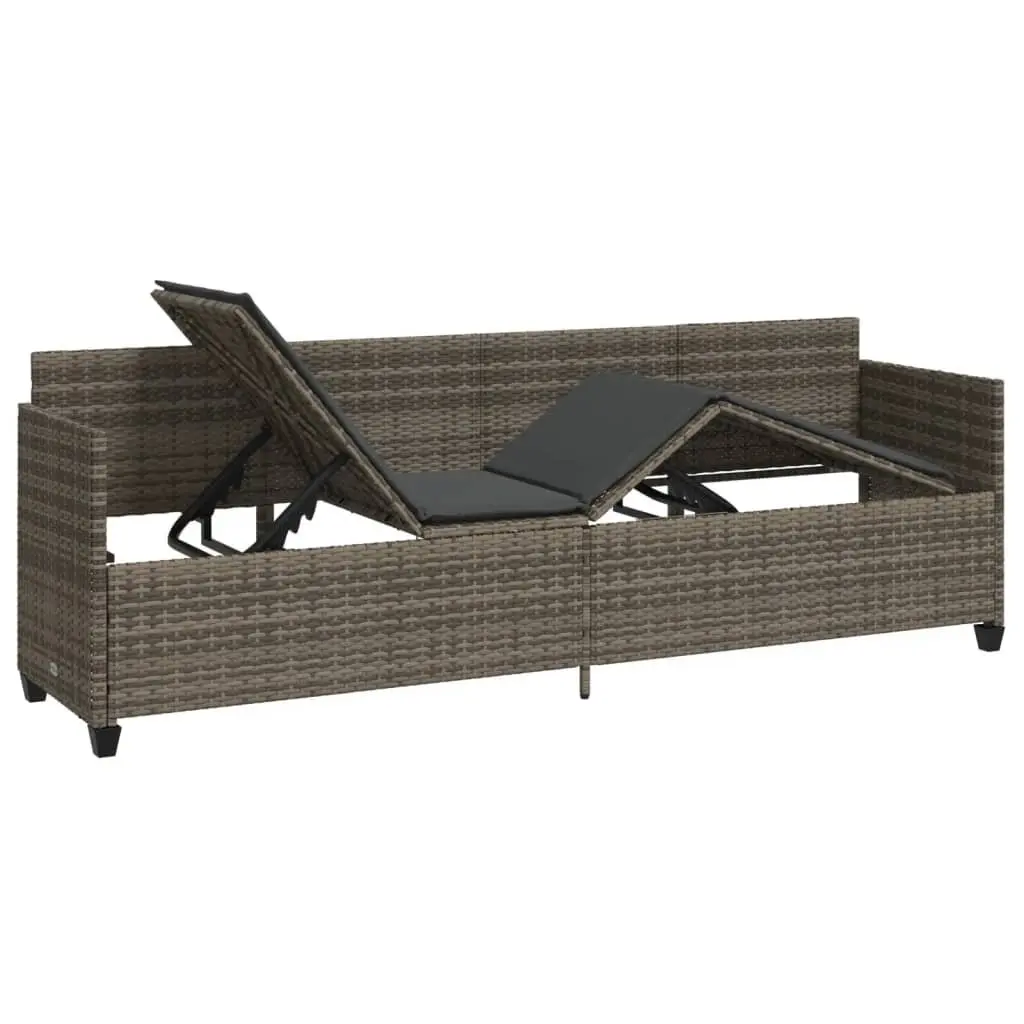 Sun Lounger PE Rattan Adjustable Backrest Footrest Grey