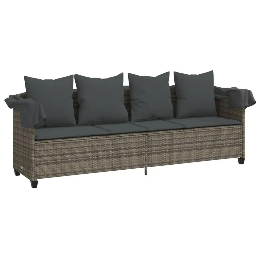 Sun Lounger PE Rattan Adjustable Backrest Footrest Grey