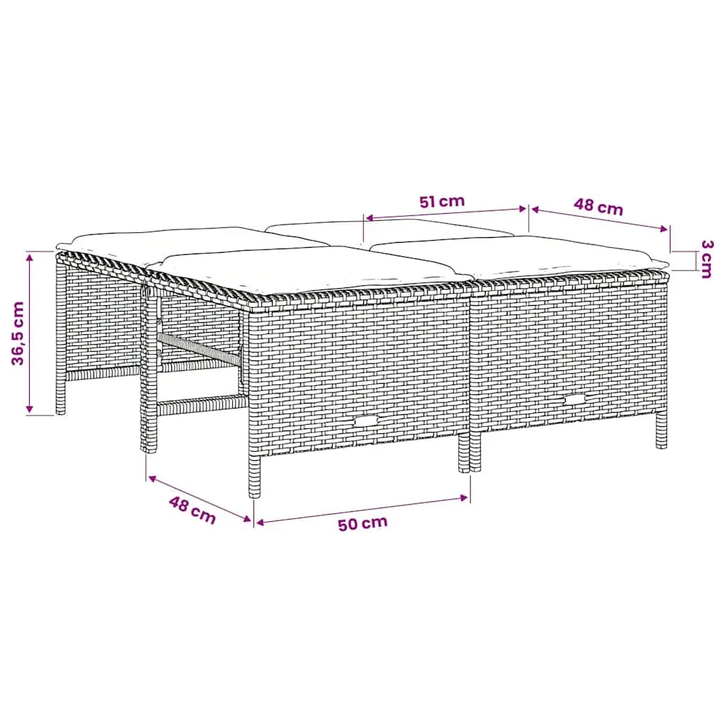 Garden Stools Poly Rattan 4 Piece Grey Outdoor Cushioned Foot Rests