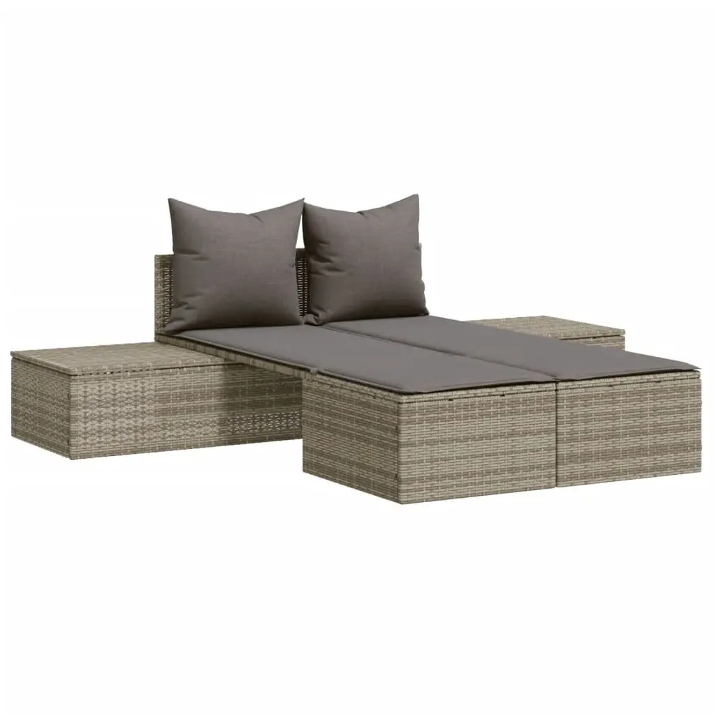 Double Sun Lounger PE Rattan Modular Outdoor Garden Furniture Grey