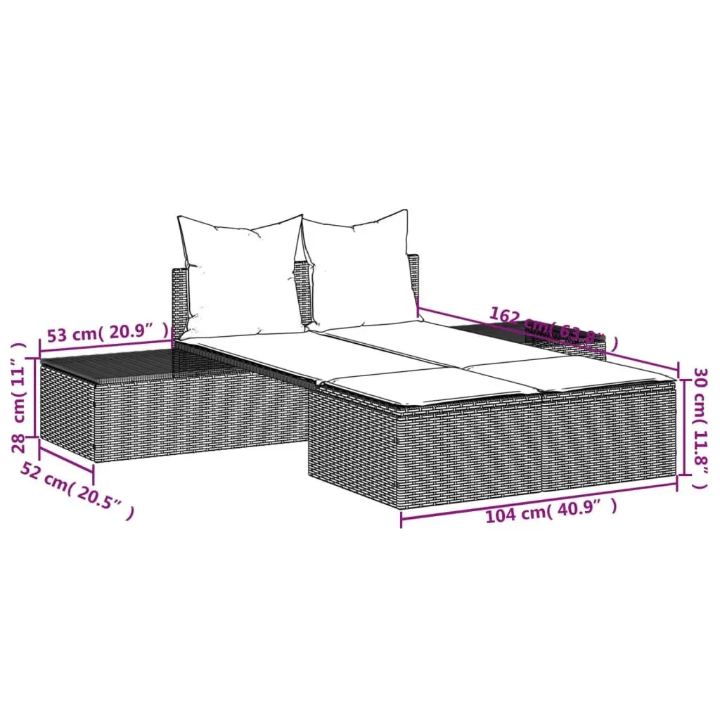 Double Sun Lounger PE Rattan Modular Outdoor Garden Furniture Grey