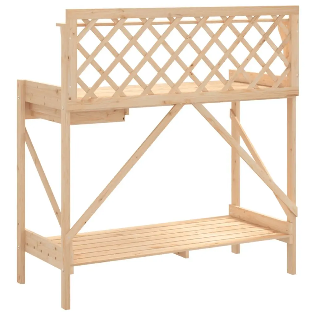 Potting Bench Solid Fir Wood with Trellis Open Shelves Drawer Metal Hooks Brown