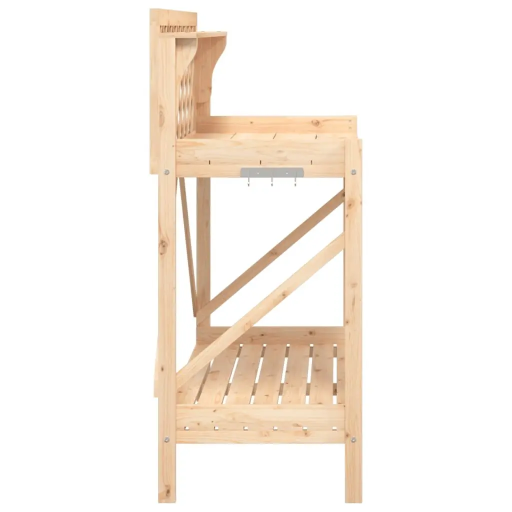 Potting Bench Solid Fir Wood with Trellis Open Shelves Drawer Metal Hooks Brown