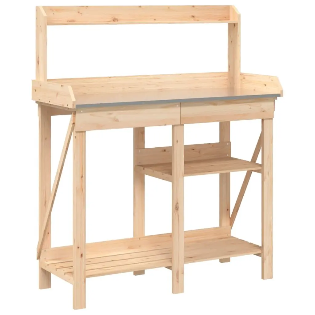 Potting Bench Solid Wood Brown with Shelves and Drawer