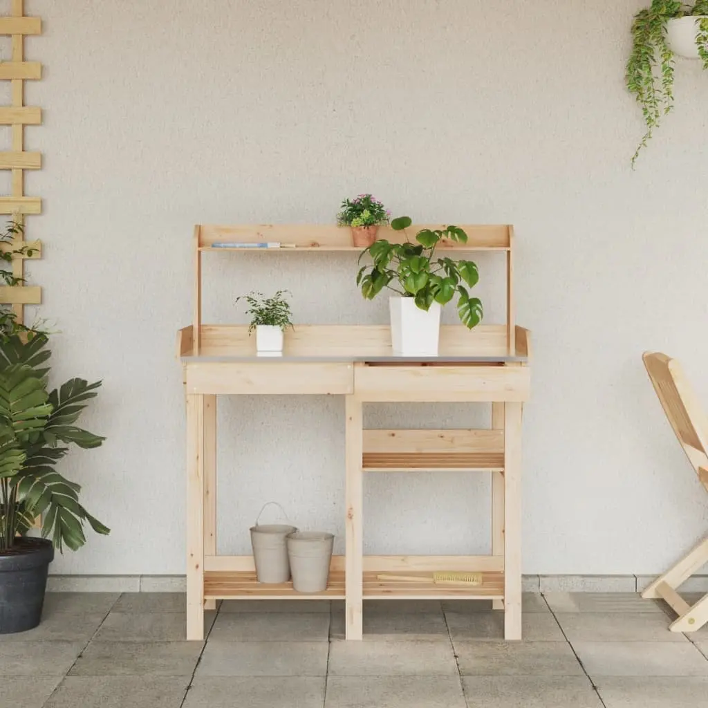 Potting Bench Solid Wood Brown with Shelves and Drawer