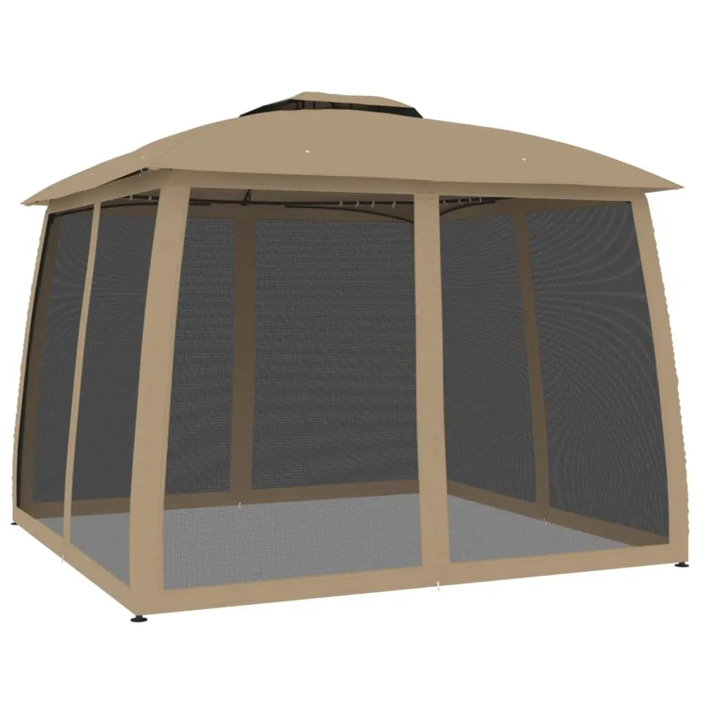 Gazebo Steel Frame 2.93m x 2.93m Taupe Double Roof with Mesh Walls Outdoor Canopy Tent Garden Patio Shelter
