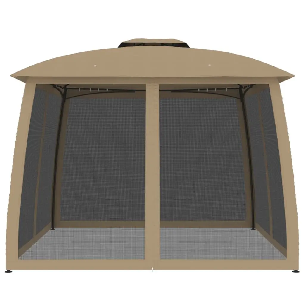 Gazebo Steel Frame 2.93m x 2.93m Taupe Double Roof with Mesh Walls Outdoor Canopy Tent Garden Patio Shelter