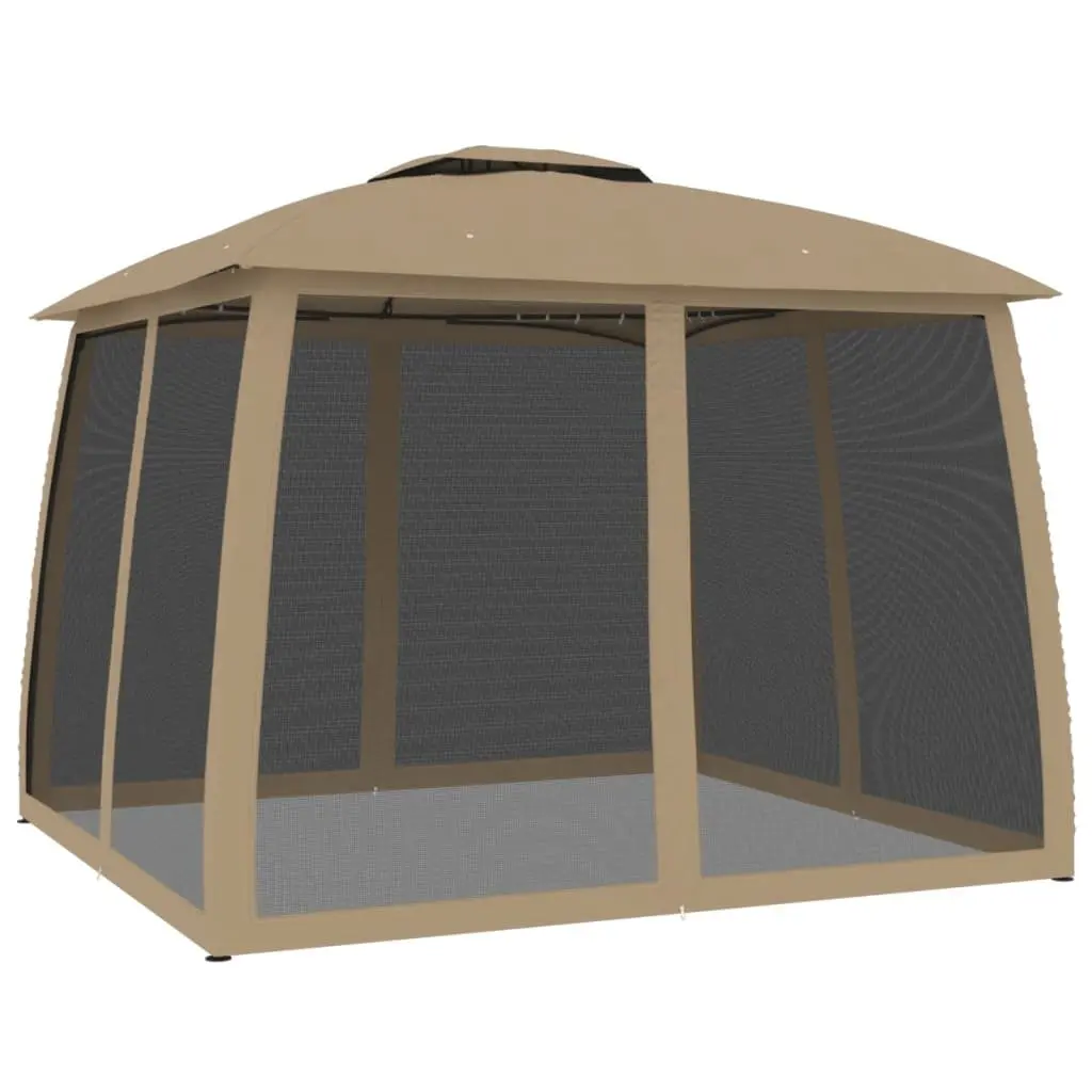 Gazebo Steel Frame 2.93m x 2.93m Taupe Double Roof with Mesh Walls Outdoor Canopy Tent Garden Patio Shelter