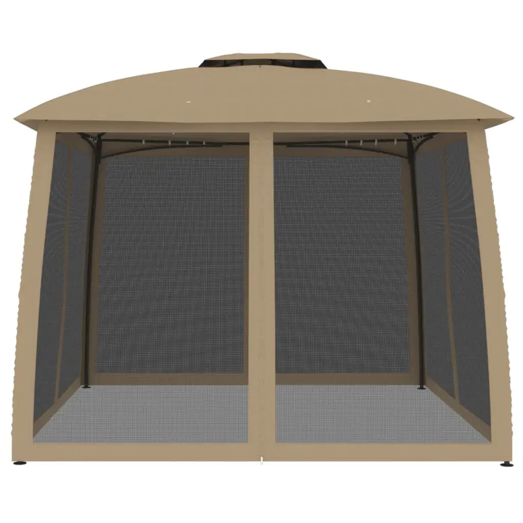 Gazebo Steel Frame 2.93m x 2.93m Taupe Double Roof with Mesh Walls Outdoor Canopy Tent Garden Patio Shelter