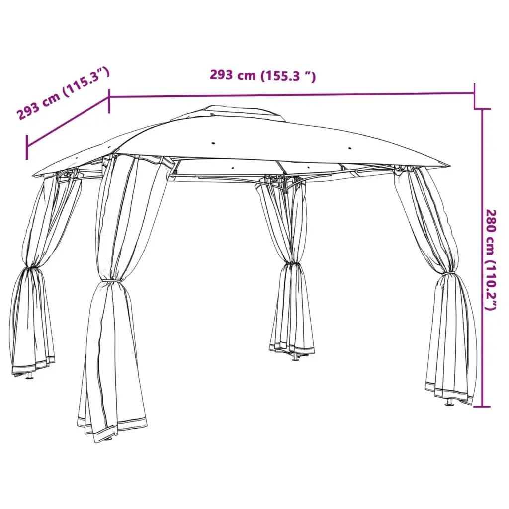 Gazebo Steel Frame 2.93m x 2.93m Taupe Double Roof with Mesh Walls Outdoor Canopy Tent Garden Patio Shelter