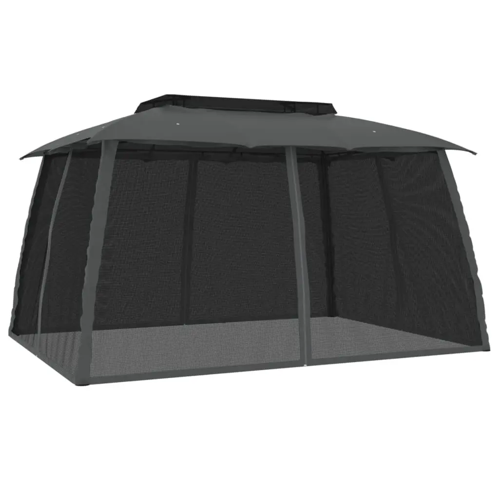Gazebo Steel Frame 3.93x2.93m Anthracite with Double Roof and Mesh Walls