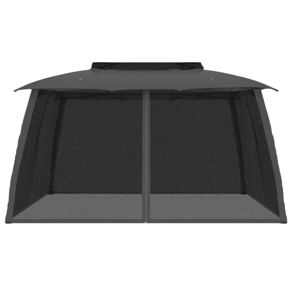 Gazebo Steel Frame 3.93x2.93m Anthracite with Double Roof and Mesh Walls