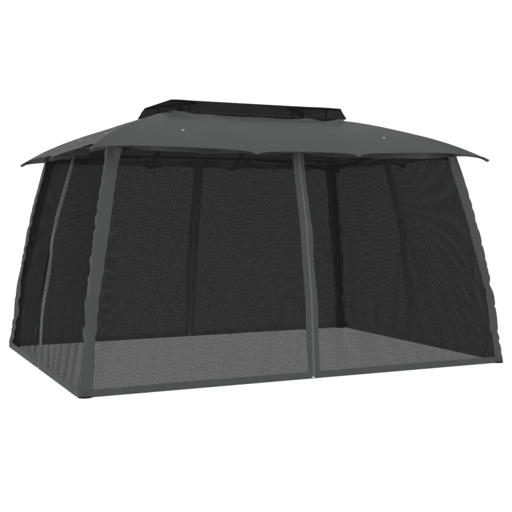 Gazebo Steel Frame 3.93x2.93m Anthracite with Double Roof and Mesh Walls