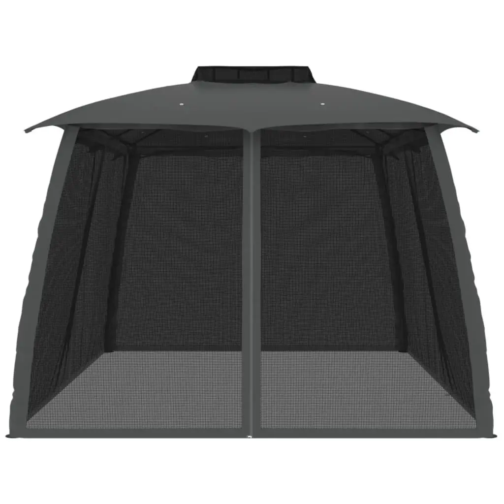 Gazebo Steel Frame 3.93x2.93m Anthracite with Double Roof and Mesh Walls