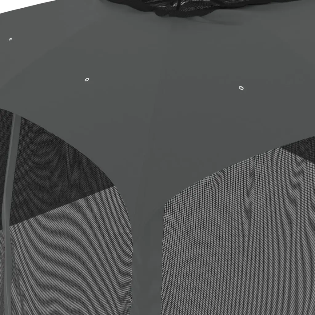 Gazebo Steel Frame 3.93x2.93m Anthracite with Double Roof and Mesh Walls