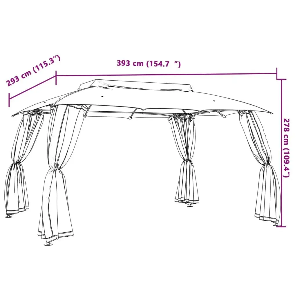 Gazebo Steel Frame 3.93x2.93m Anthracite with Double Roof and Mesh Walls