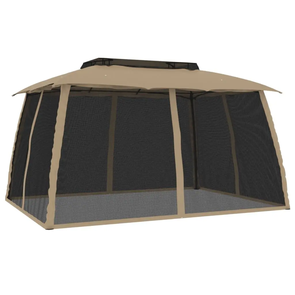 Gazebo Steel Frame Double Roof Mesh Walls 3.93x2.93m Taupe
