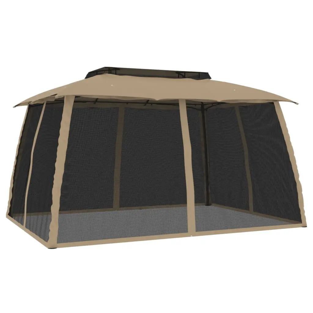 Gazebo Steel Frame Double Roof Mesh Walls 3.93x2.93m Taupe