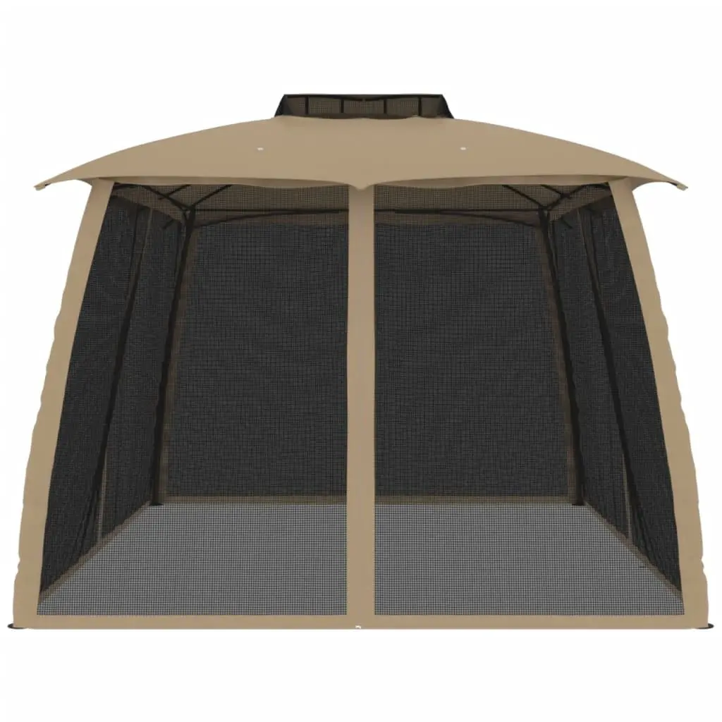 Gazebo Steel Frame Double Roof Mesh Walls 3.93x2.93m Taupe