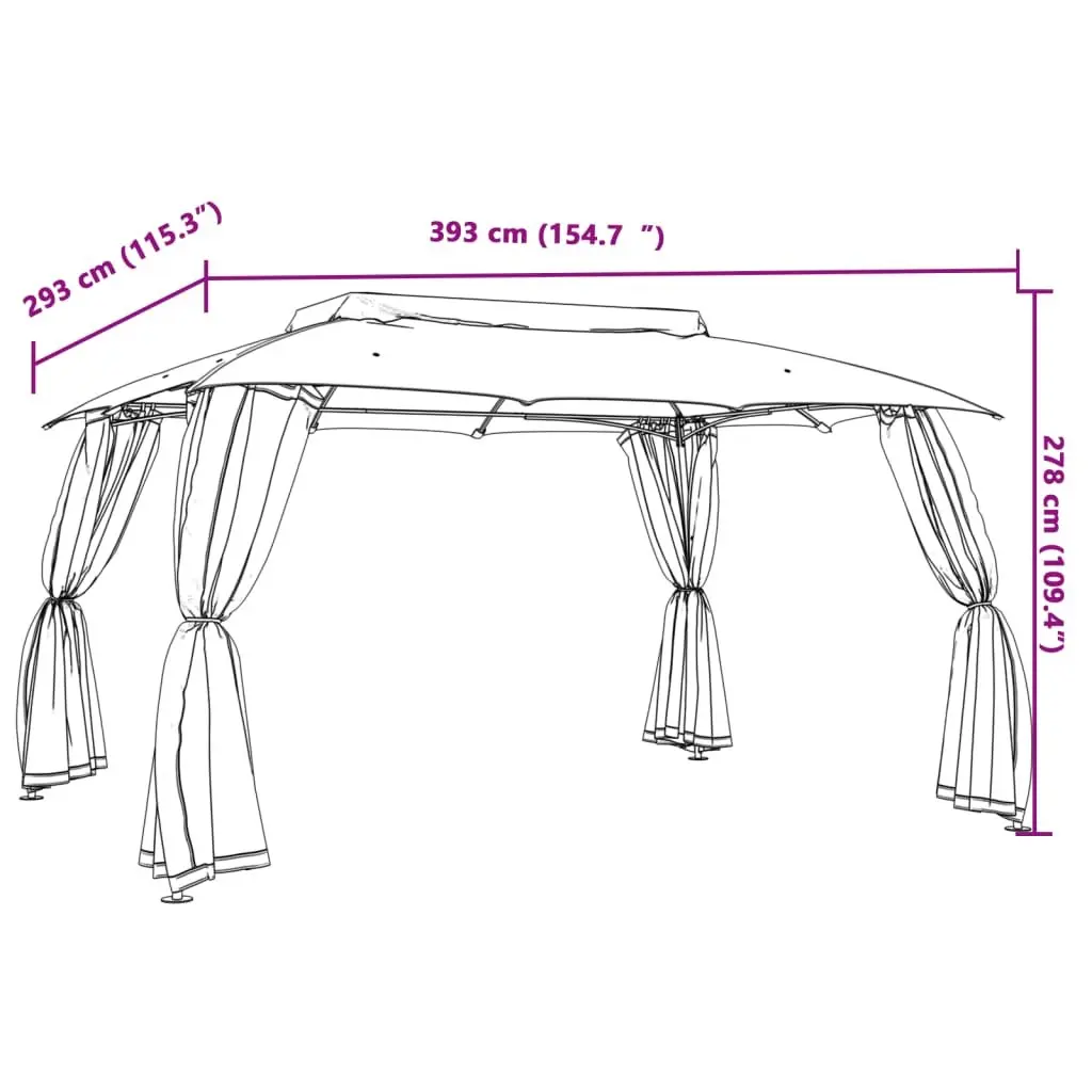 Gazebo Steel Frame Double Roof Mesh Walls 3.93x2.93m Taupe