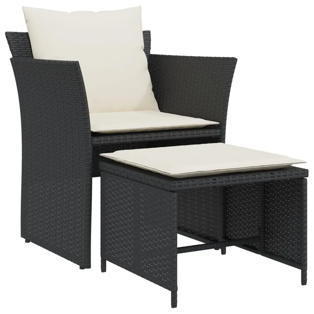 Garden Chair Poly Rattan Black with Footstool Outdoor Armchair