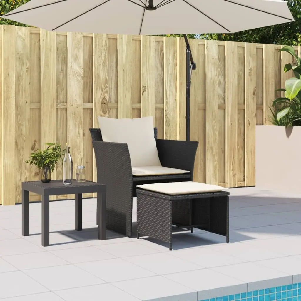 Garden Chair Poly Rattan Black with Footstool Outdoor Armchair