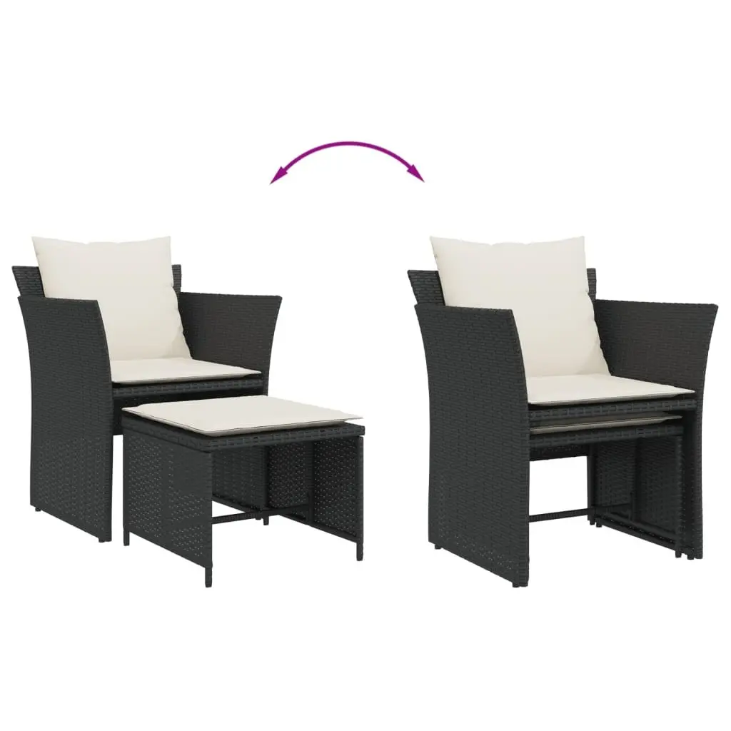 Garden Chair Poly Rattan Black with Footstool Outdoor Armchair