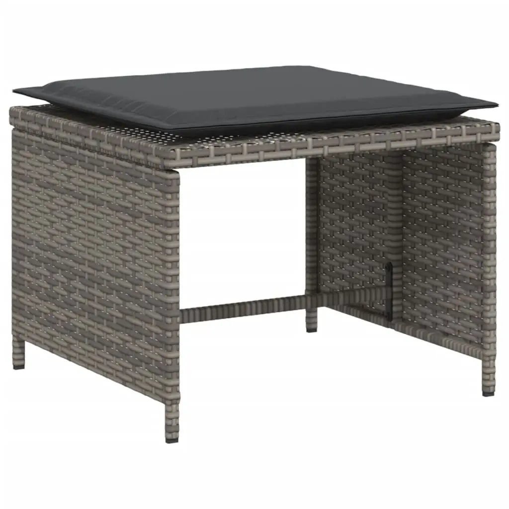 Garden Chair with Footstool PE Rattan Grey Powder-coated Steel Outdoor Armchair