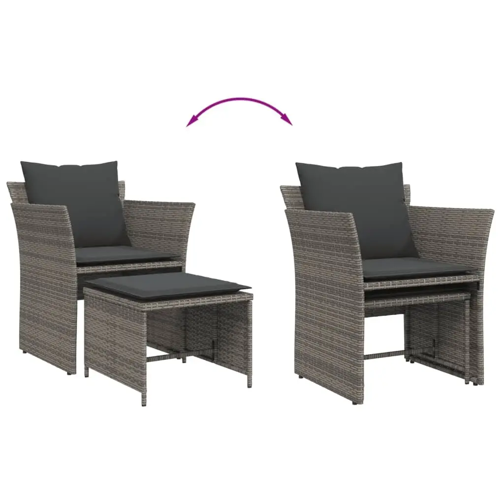 Garden Chair with Footstool PE Rattan Grey Powder-coated Steel Outdoor Armchair