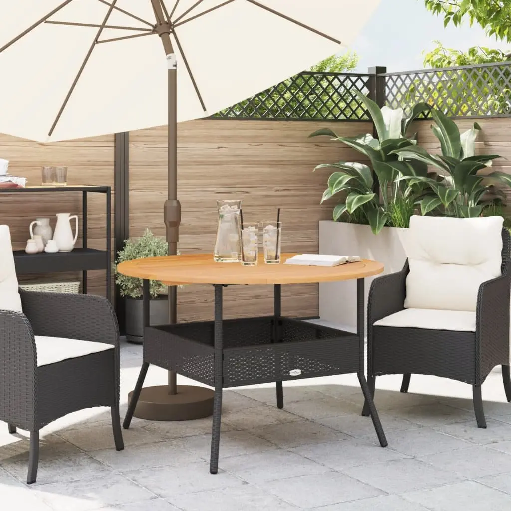 Garden Table PE Rattan Black Round 110 cm Outdoor Patio Dining Coffee Table