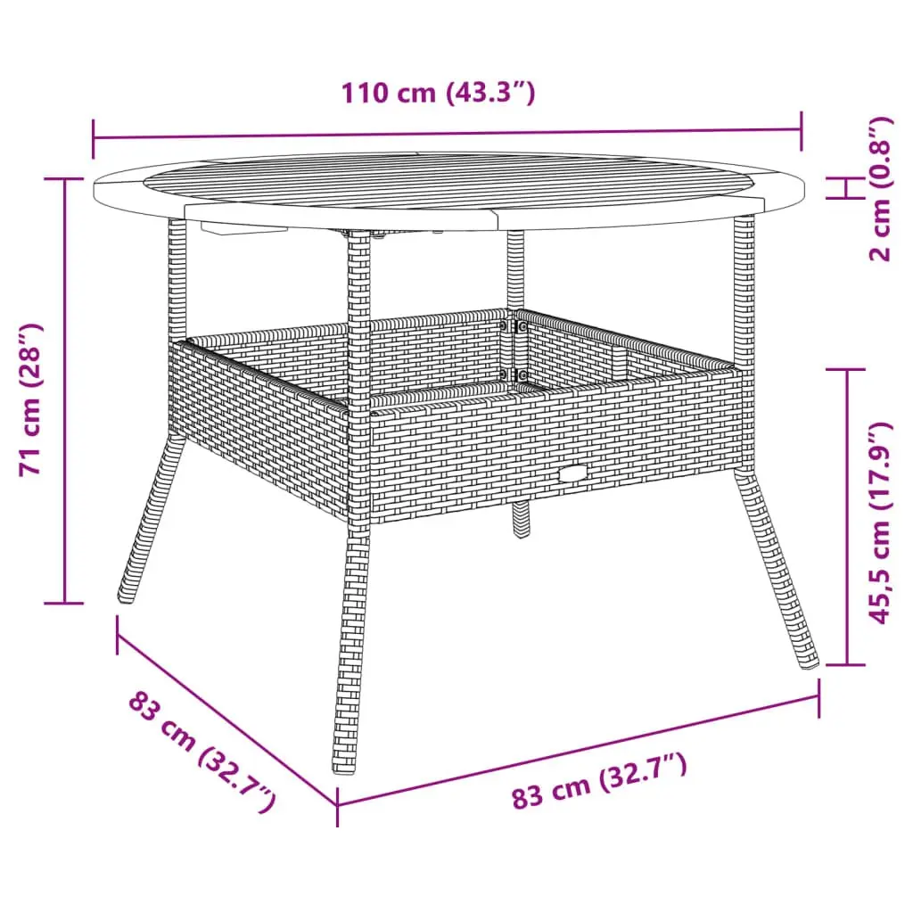 Garden Table PE Rattan Black Round 110 cm Outdoor Patio Dining Coffee Table
