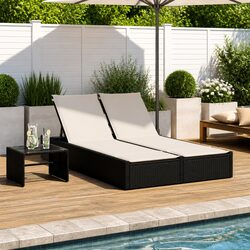 Double Sun Lounger with Cushions Black Outdoor Rattan Garden Furniture Lounging