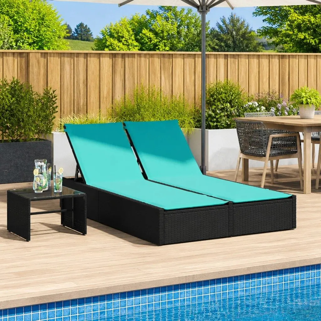 Double Sun Lounger PE Rattan Adjustable Backrest Black