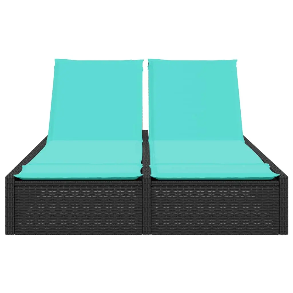 Double Sun Lounger PE Rattan Adjustable Backrest Black