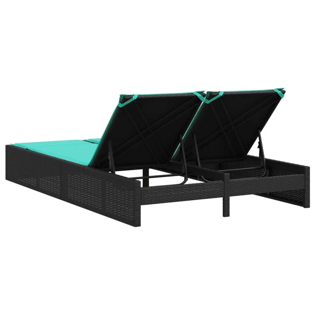 Double Sun Lounger PE Rattan Adjustable Backrest Black