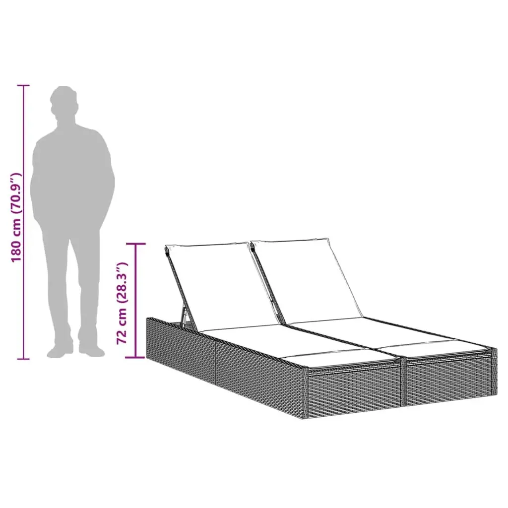 Double Sun Lounger PE Rattan Adjustable Backrest Black