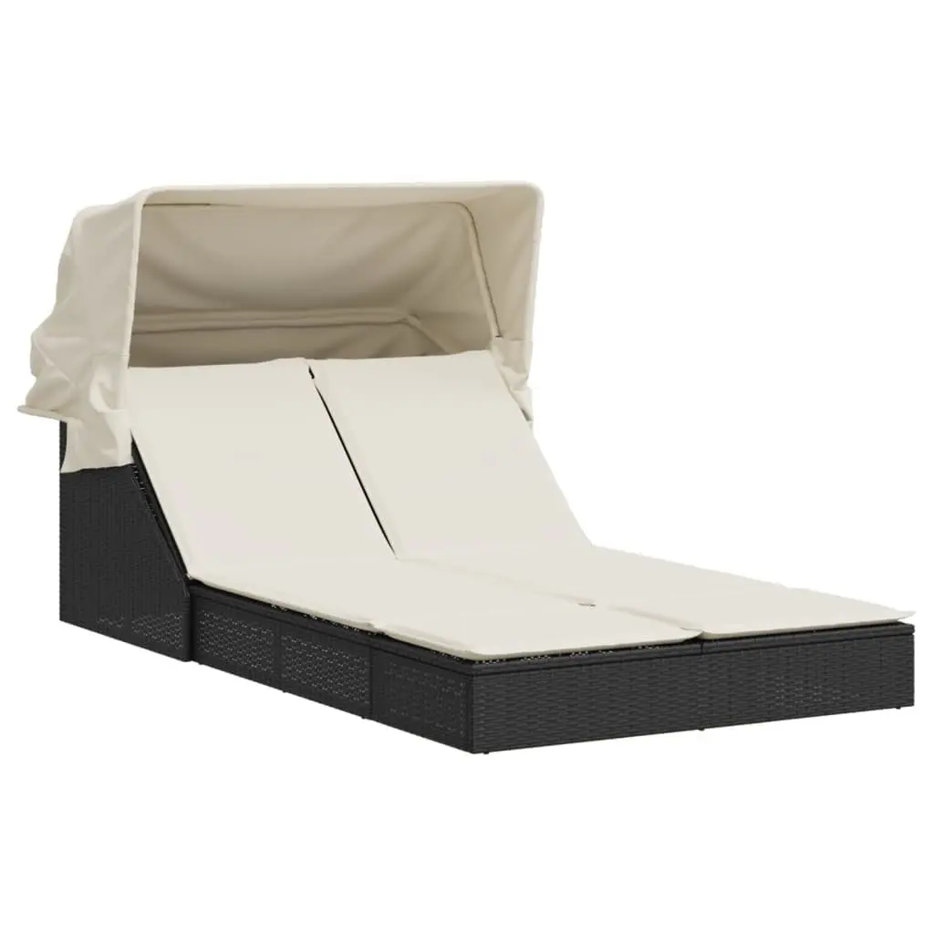 Double Sun Lounger PE Rattan Adjustable Backrest Black