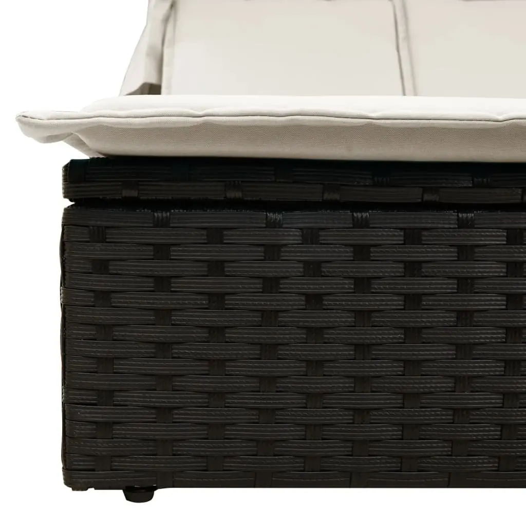 Double Sun Lounger PE Rattan Adjustable Backrest Black
