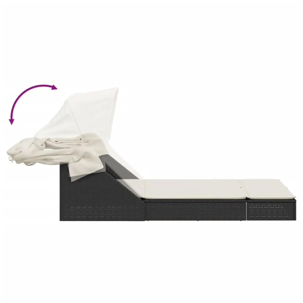 Double Sun Lounger PE Rattan Adjustable Backrest Black