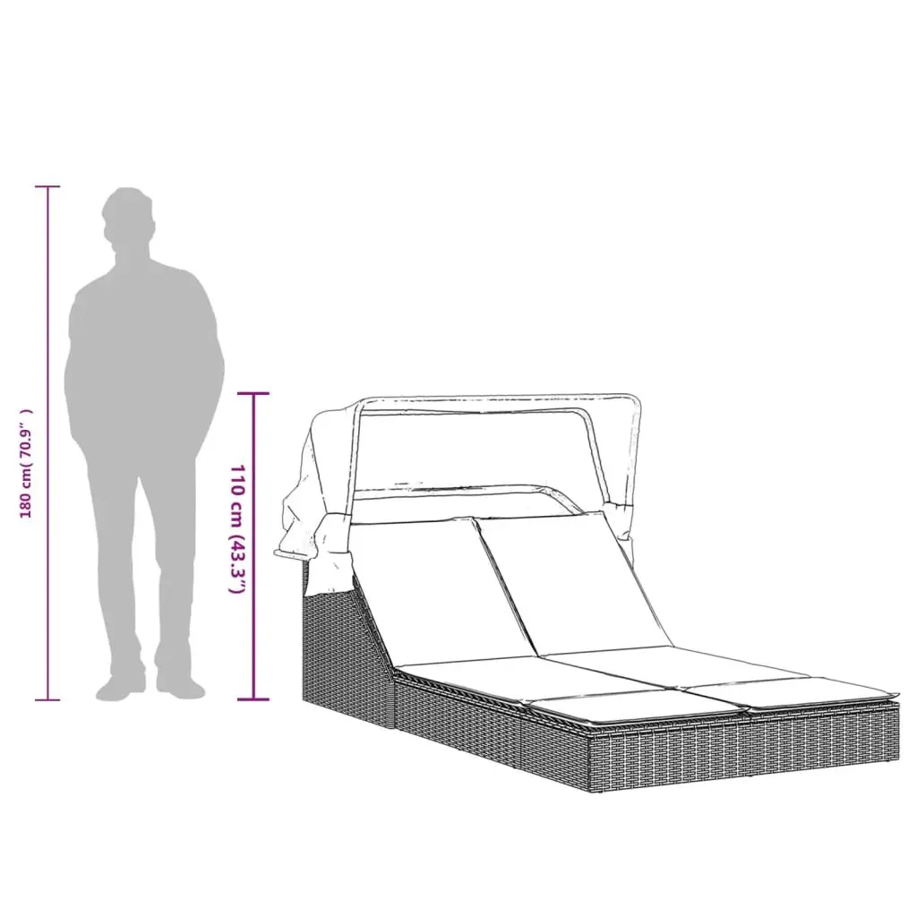 Double Sun Lounger PE Rattan Adjustable Backrest Black