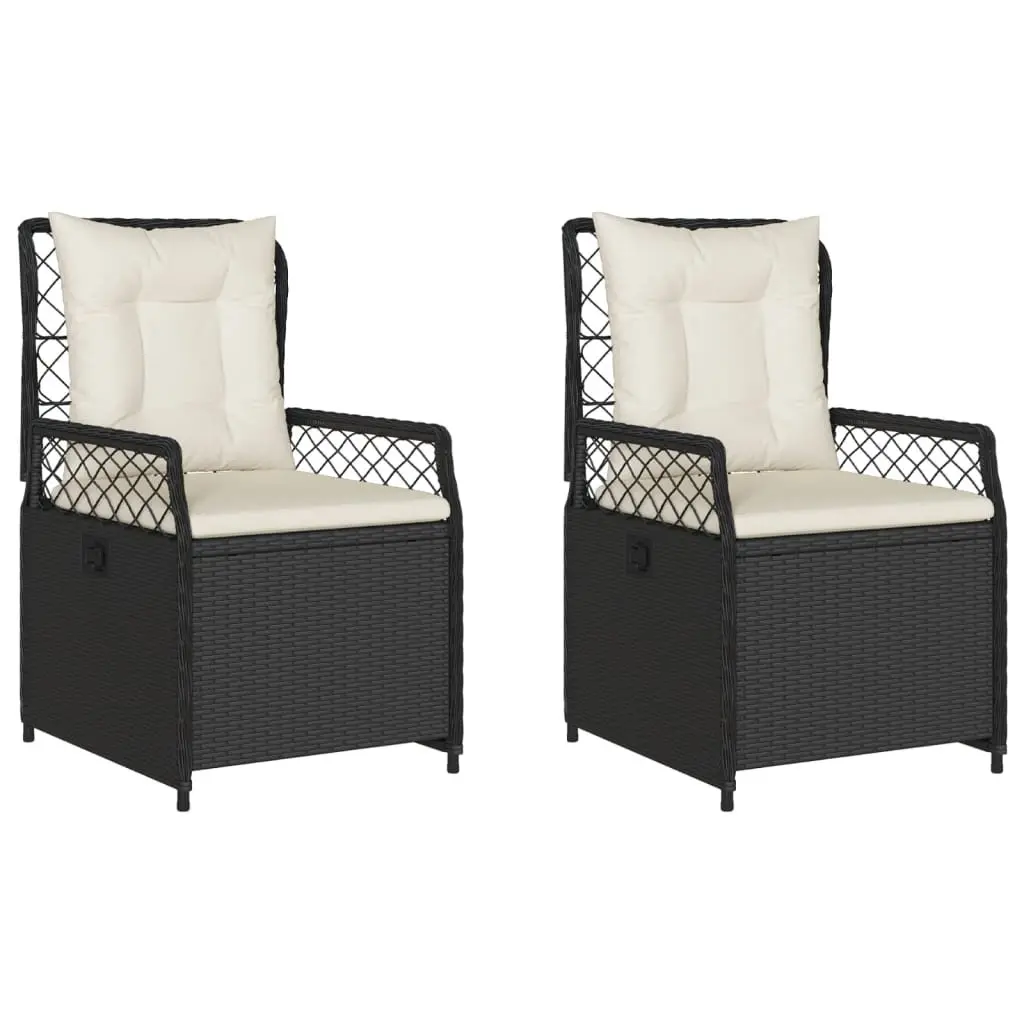 Adjustable Backrest Reclining Garden Chairs Black PE Rattan Powder Coated Steel 2 Piece Set