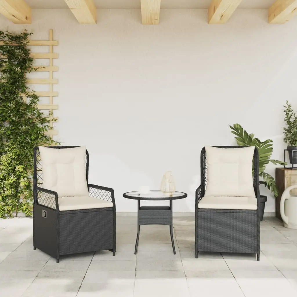 Adjustable Backrest Reclining Garden Chairs Black PE Rattan Powder Coated Steel 2 Piece Set