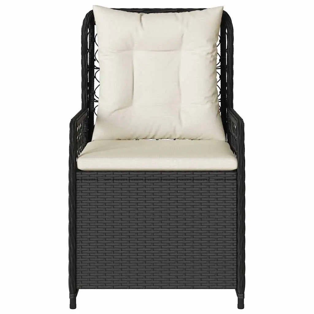 Adjustable Backrest Reclining Garden Chairs Black PE Rattan Powder Coated Steel 2 Piece Set