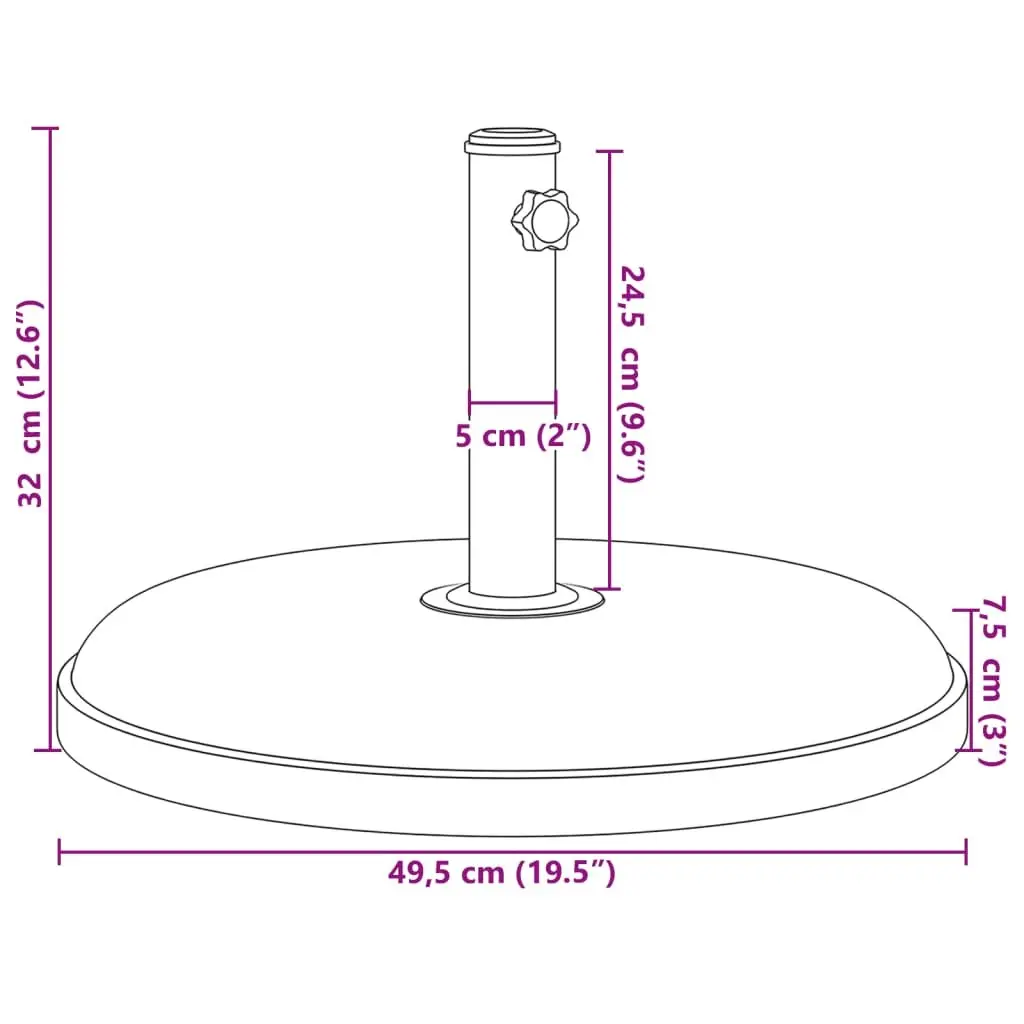 Black Round Umbrella Stand 25kg Concrete-Filled Plastic for Ø32 Ø35 Ø38mm Poles Outdoor Garden