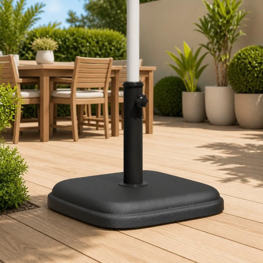 Outdoor Umbrella Base Black Concrete-Filled Square 11 kg for Ø32 Ø35 Ø38 mm Poles