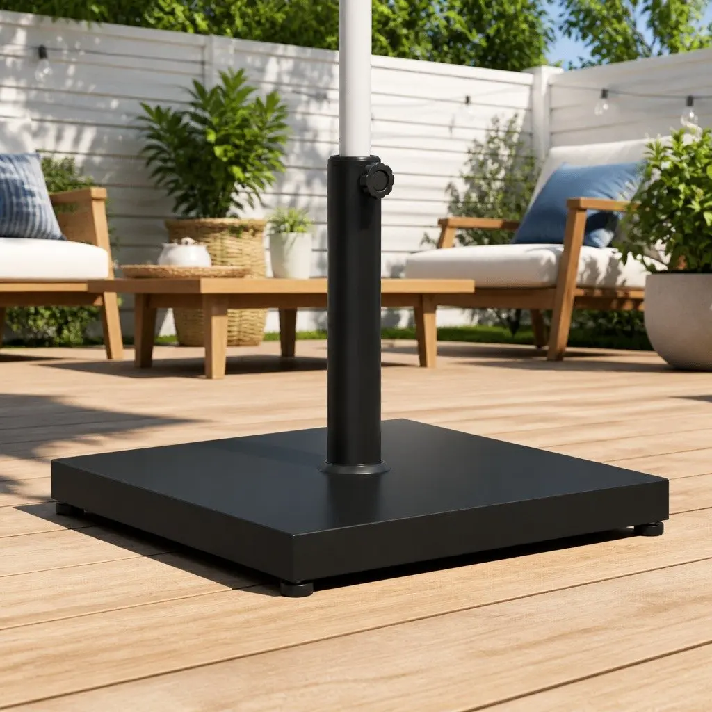 Square Parasol Base Steel Shell Concrete 18kg Black for 32mm 38mm 48mm Poles