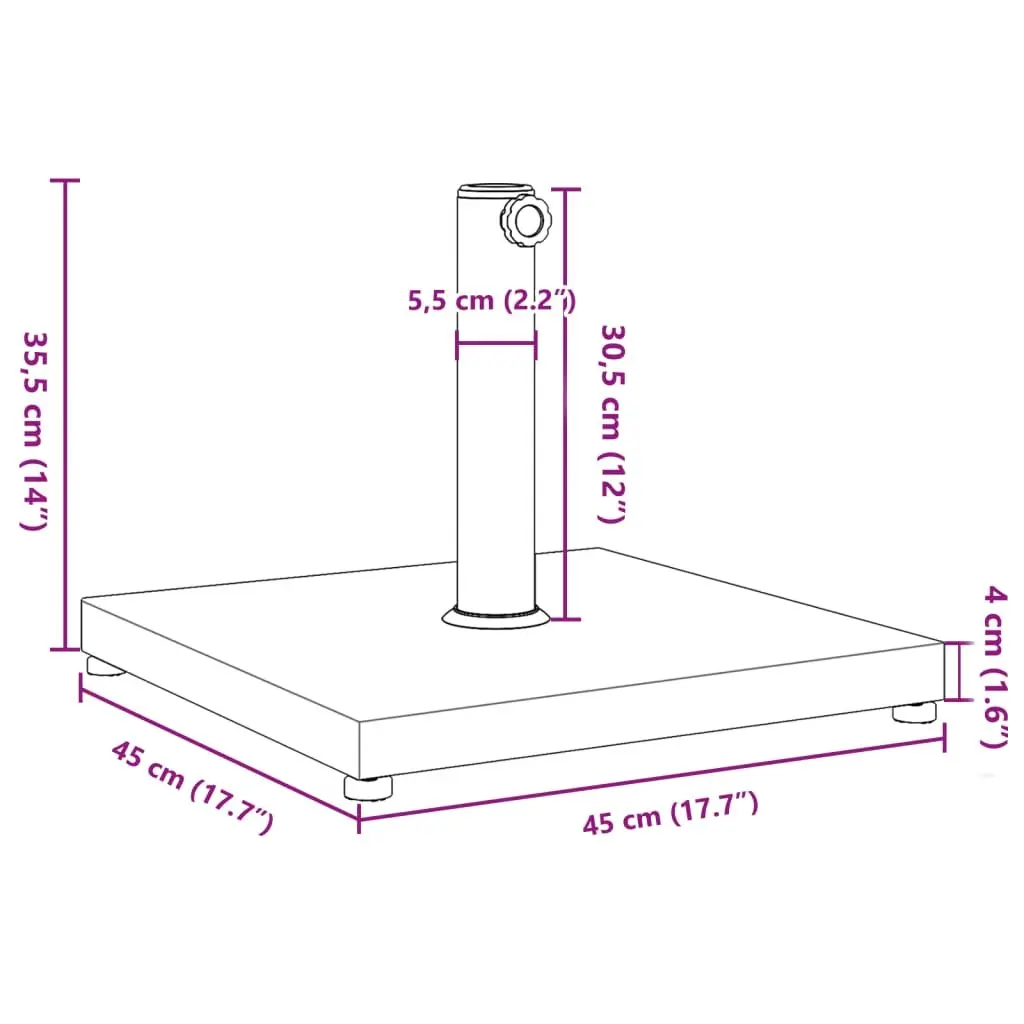 Square Parasol Base Steel Shell Concrete 18kg Black for 32mm 38mm 48mm Poles