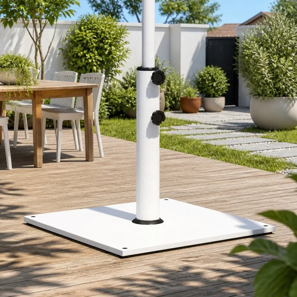 Square Parasol Base Steel 17kg White Ø32/38/48mm Pole Adapter